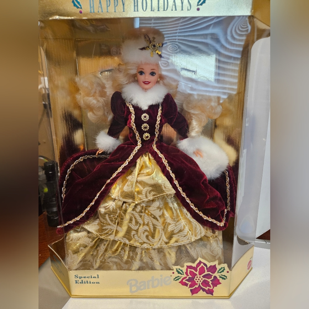 1996 Barbie Holiday Edition Doll -  Burgundy and Gold